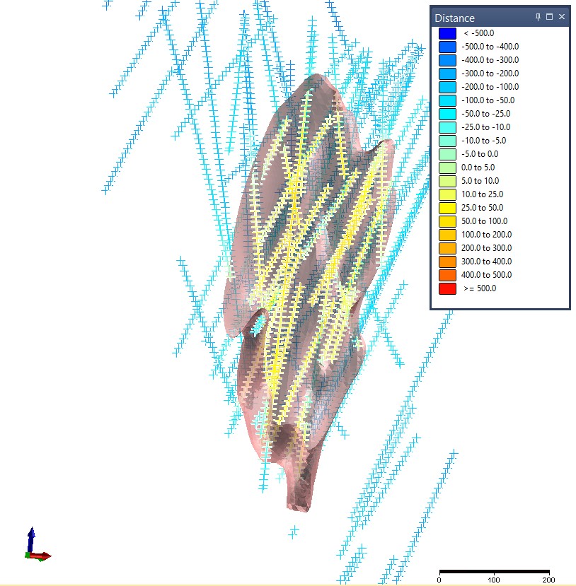 Figure 10. Composites coloured by calculated distance from wireframe.
